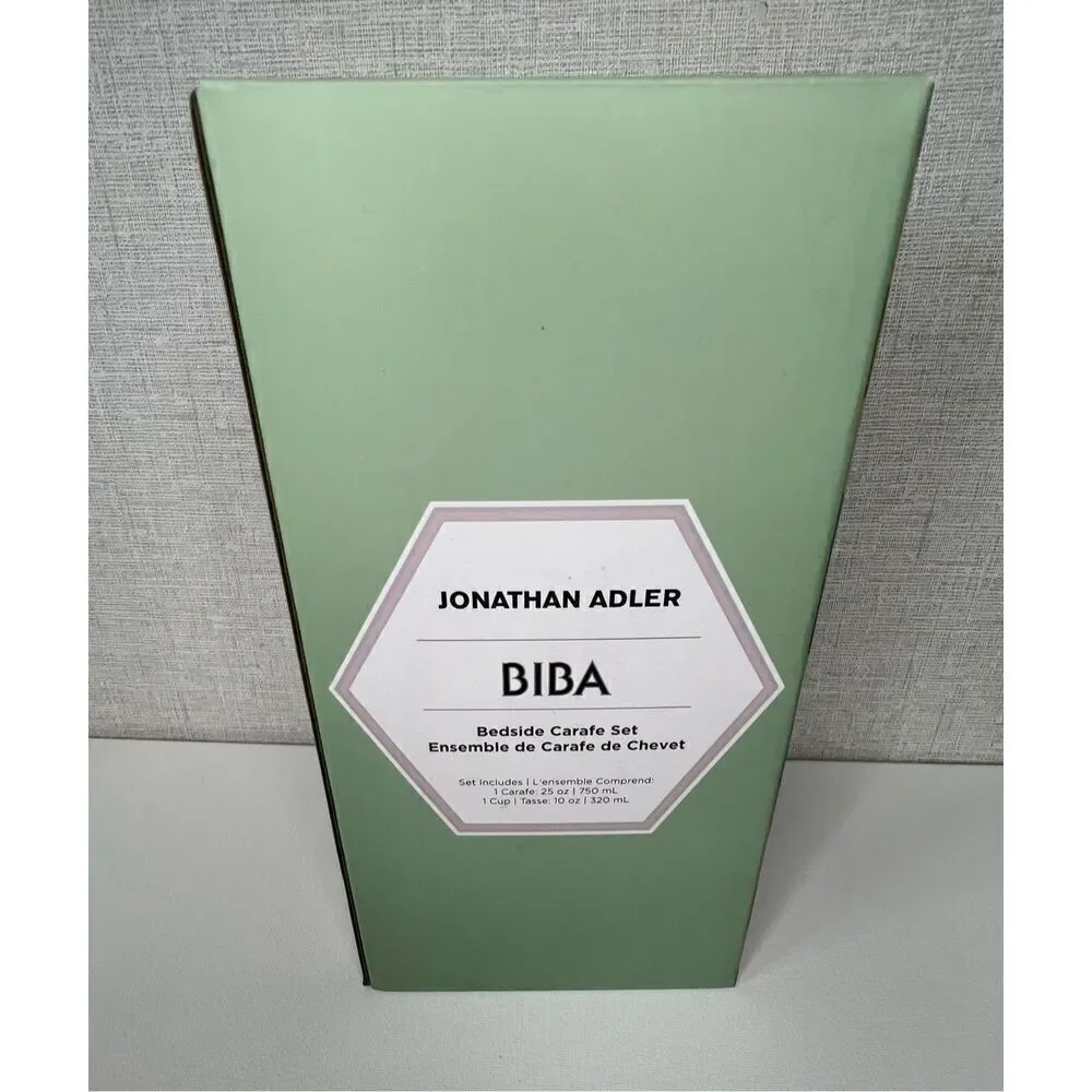 NWT Jonathan Adler Biba Glass Bedside Carafe Set